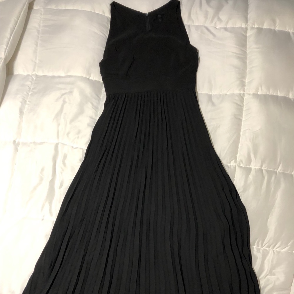 Black Banana Republic dress with pleated skirt